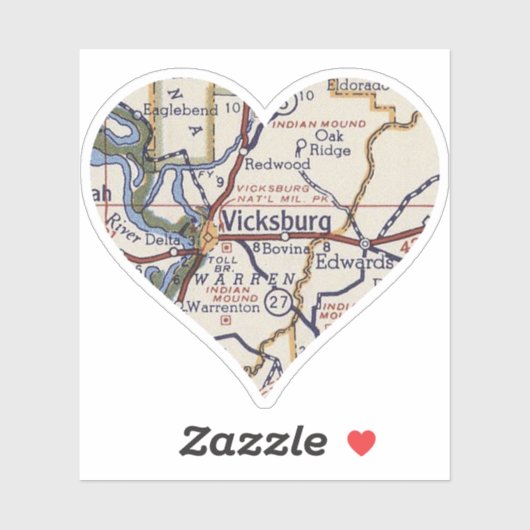 kaart van Vicksburg MS Sticker (Vel)