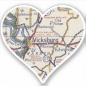 kaart van Vicksburg MS Sticker (Voorkant)