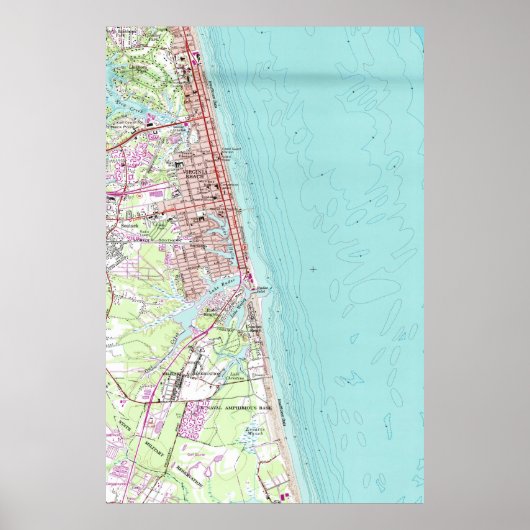 kaart van Virginia Beach (1965) Poster (Voorkant)