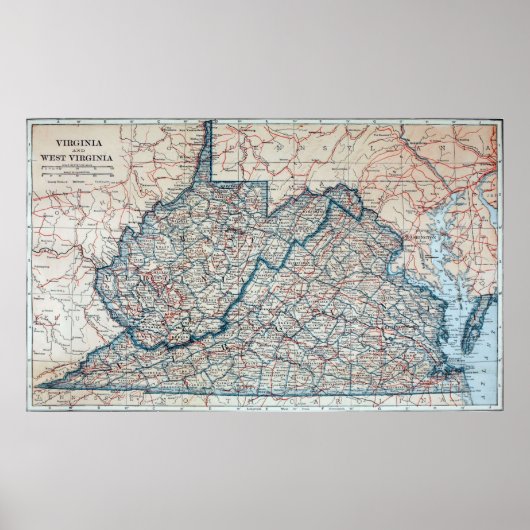  kaart van Virginia en West Virginia (1921) Poster (Voorkant)