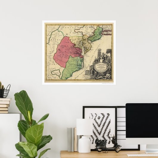 Kaart van Virginia, Marylandia, en Carolina 1714 Poster (Thuiskantoor)