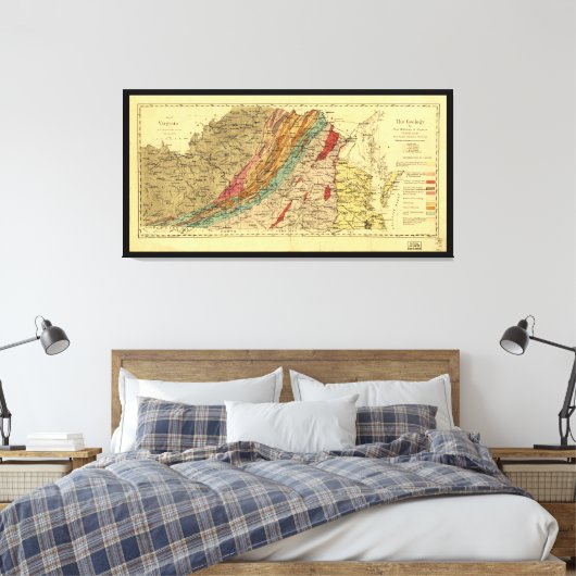 Kaart van Virginia van Jedediah Hotchkiss (1874) Canvas Afdruk (Insitu (Slaapkamer))