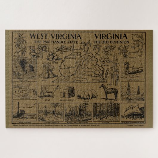  kaart van Virginia & West Virginia (1912) Legpuzzel (Horizontaal)