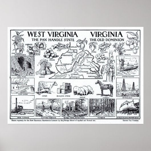  kaart van Virginia & West Virginia (1912) Poster (Voorkant)