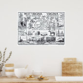  kaart van Virginia & West Virginia (1912) Poster (Keuken)