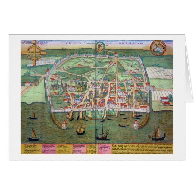 Kaart van Visby, van "Civitates Orbis Terrarum" do (Voorkant Horizontaal)