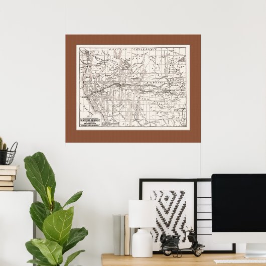 Kaart van W.-staten en trans-Stille Oceaan RR,1867 Poster (Thuiskantoor)