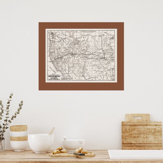 Kaart van W.-staten en trans-Stille Oceaan RR,1867 Poster (Keuken)