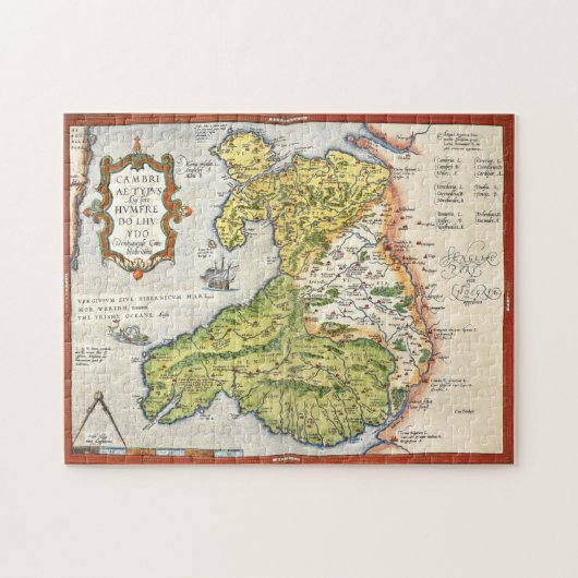kaart van Wales en Anglesey 1579 Legpuzzel (Horizontaal)