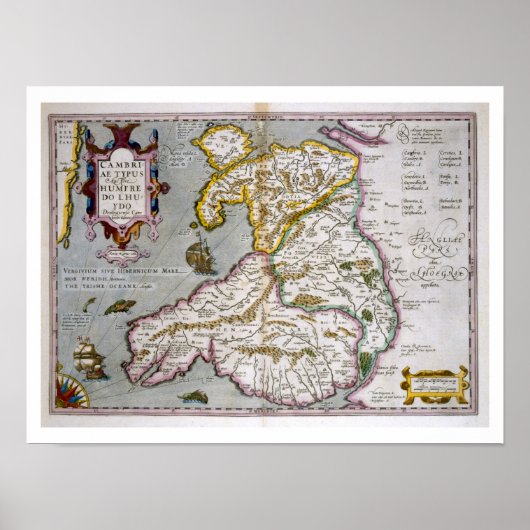 Kaart van Wales, gepubliceerd onder c.1630 (handge Poster (Voorkant)