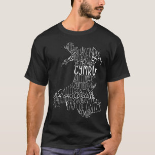 Kaart van Wales Languages Word Art Typografie T-shirt