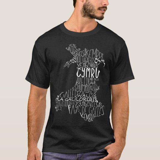 Kaart van Wales Languages Word Art Typografie T-shirt (Voorkant)