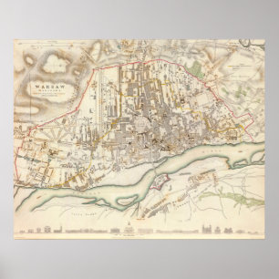 kaart van Warschau Polen (1831) Poster