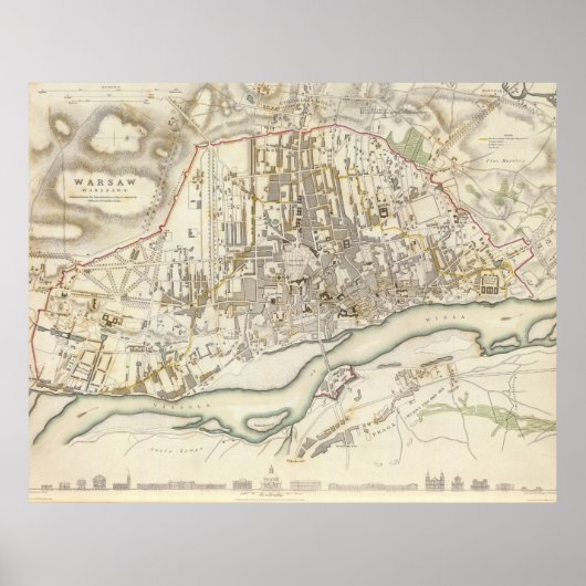 kaart van Warschau Polen (1831) Poster (Voorkant)