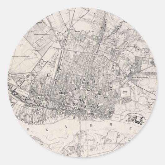  kaart van Warschau Polen (1836) Ronde Sticker (Voorkant)