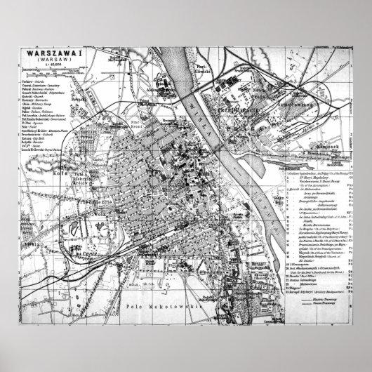  kaart van Warschau Polen (1914) BW Poster (Voorkant)