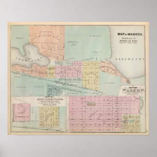 Kaart van Waseca, Minnesota Poster