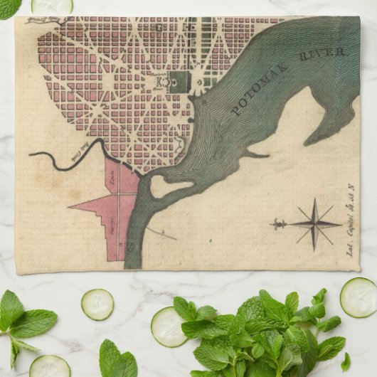  Kaart van Washington D.C. (1793) Theedoek (Gevouwen)