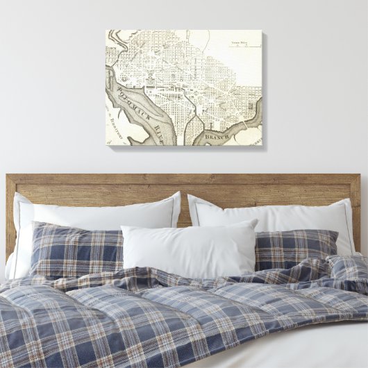 Kaart van Washington D.C. (1794) Canvas Afdruk (Insitu (Slaapkamer))