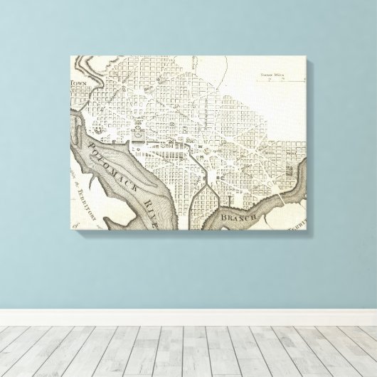 Kaart van Washington D.C. (1794) Canvas Afdruk (Insitu (Houten vloer))
