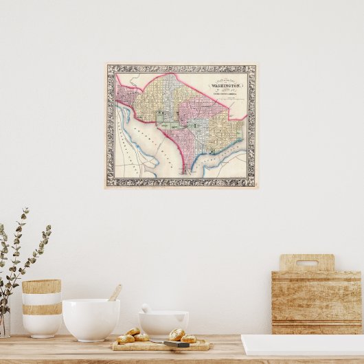  Kaart van Washington D.C., 1864 Poster (Keuken)