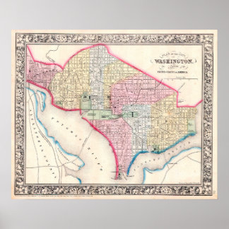  Kaart van Washington D.C., 1864 Poster