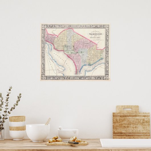  Kaart van Washington D.C. (1864) Poster (Keuken)