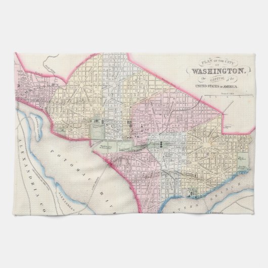  Kaart van Washington D.C. (1864) Theedoek (Horizontaal)