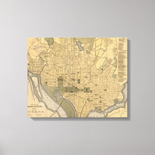 Kaart van Washington D.C. (1893) Canvas Afdruk (Voorkant)
