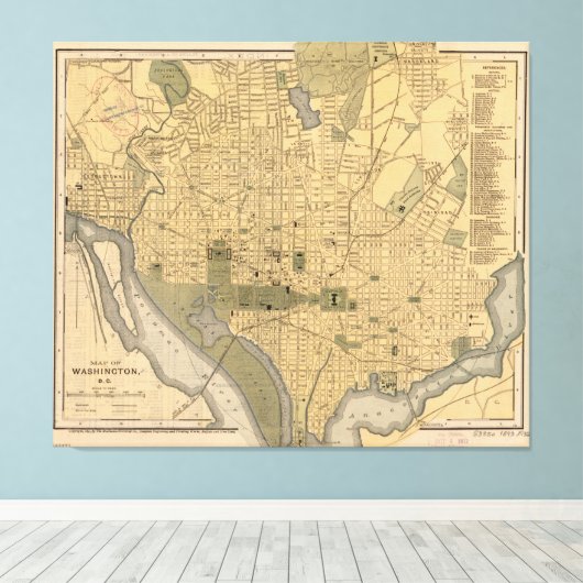  Kaart van Washington D.C. (1893) Canvas Afdruk (Insitu (Houten vloer))