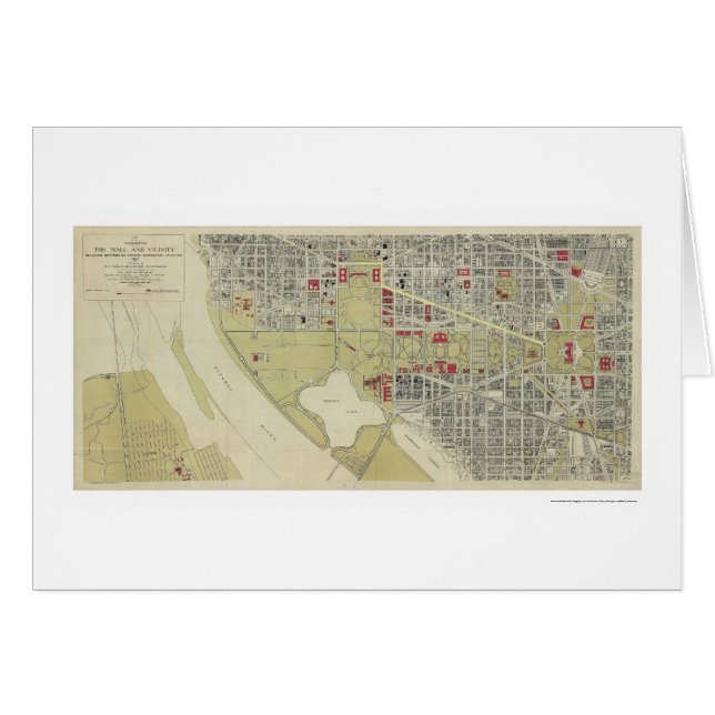 Kaart van Washington DC en de Mall 1917 (Voorkant Horizontaal)