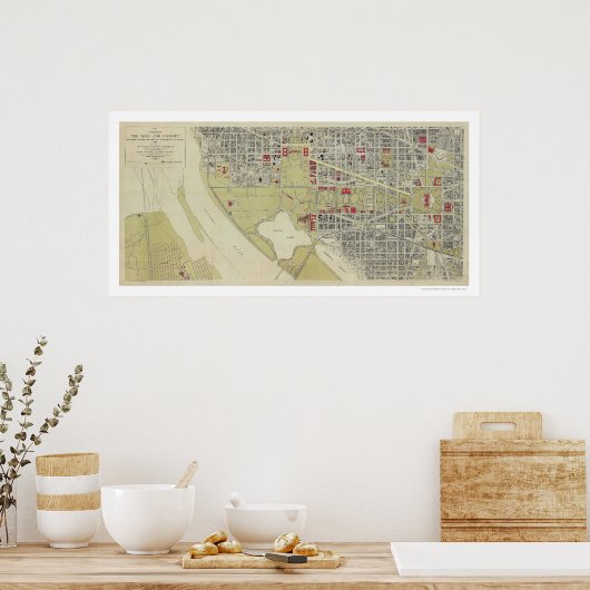 Kaart van Washington DC en de Mall 1917 Poster (Keuken)