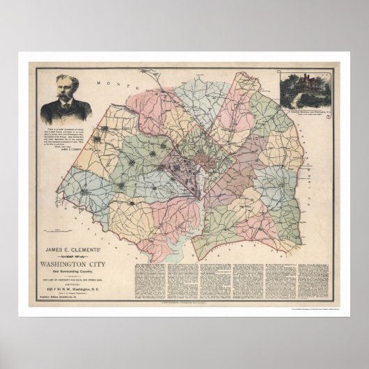 Kaart van Washington DC-onderzeeërs door Clements Poster (Voorkant)