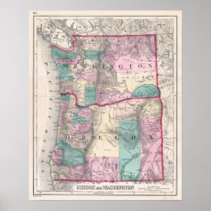  kaart van Washington en Oregon (1857) Poster