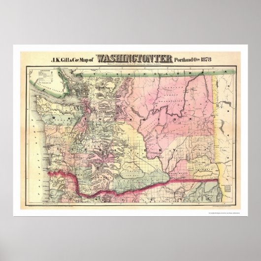 Kaart van Washington Territory door JK Gill 1878 Poster (Voorkant)