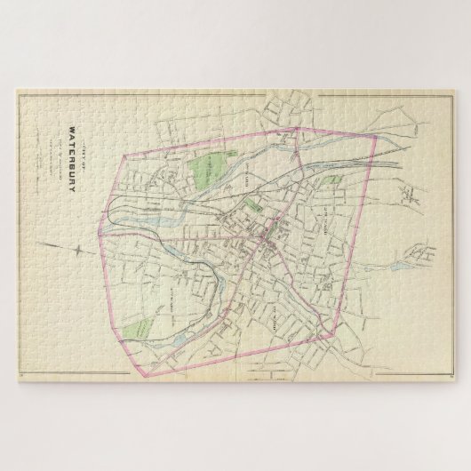  kaart van Waterbury CT (1893) Legpuzzel (Horizontaal)