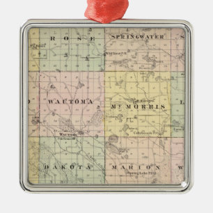 Kaart van Waushara County, Necedah en Wautoma Metalen Ornament