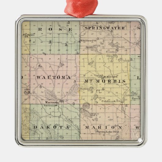 Kaart van Waushara County, Necedah en Wautoma Metalen Ornament (Voorkant)