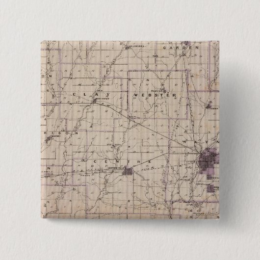 Kaart van Wayne County 2 Vierkante Button 5,1 Cm (Voorkant)