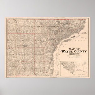  kaart van Wayne County MI (1915) Poster