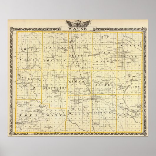Kaart van Wayne County Poster (Voorkant)