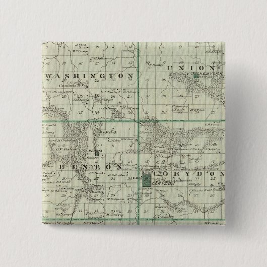 Kaart van Wayne County, staat Iowa Vierkante Button 5,1 Cm (Voorkant)