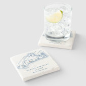 Kaart van West Tisbury Blauwe bruiloft Stenen Onderzetter (Zijkant)