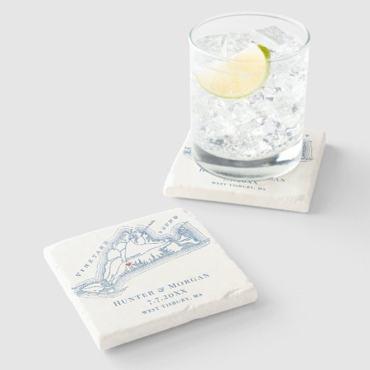 Kaart van West Tisbury Blauwe bruiloft Stenen Onderzetter (Zijkant)
