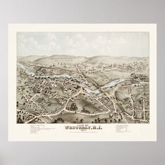 kaart van Westerly, Rhode Island uit 1877 Poster (Voorkant)