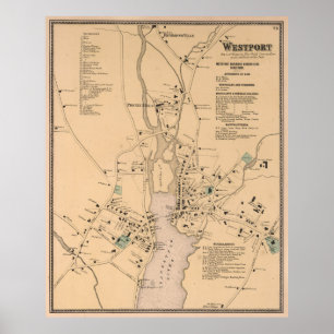  kaart van Westport CT (1867) Poster