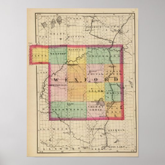 Kaart van Wexford County, Michigan Poster (Voorkant)