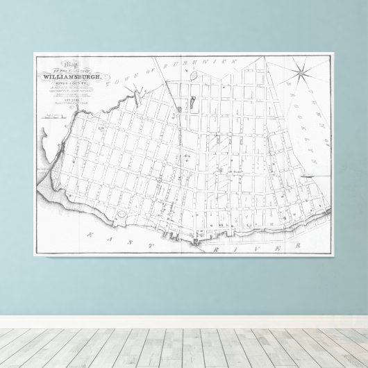 kaart van Williamsburg Brooklyn (1827) Canvas Afdruk (Insitu (Houten vloer))