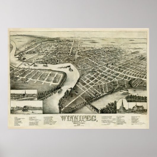  kaart van Winnipeg Canada (1881) Poster (Voorkant)