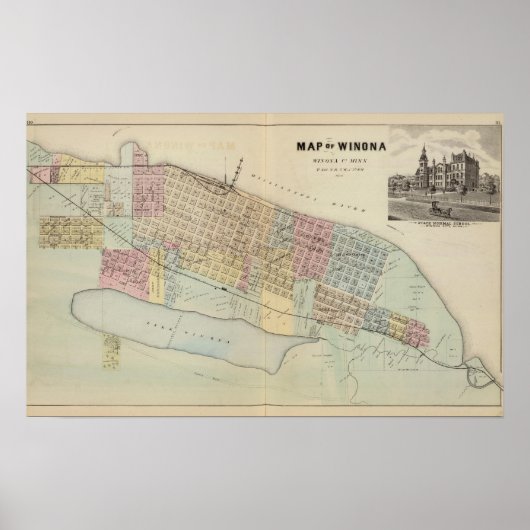 Kaart van Winona, Minnesota Poster (Voorkant)